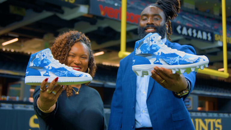 NFL player displays cleat he designed for My Cause, My Cleat campaign